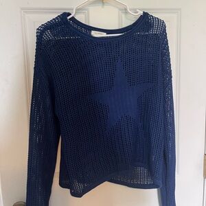 Navy Blue Star Mesh Sweater